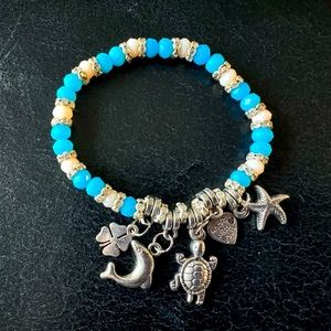 Park and beach beaded rhinestones bracelet with metallic pendants adjustable